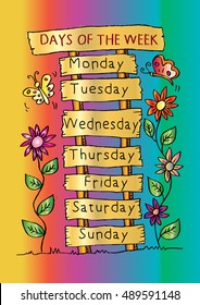 Days of the week with name plate.