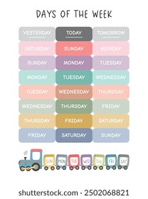 Days of the week poster for children. Learning about days. Vector illustration file. Playroom Educational Poster, Rainbow Nursery Print, Homeschool Decor, Classroom Decor