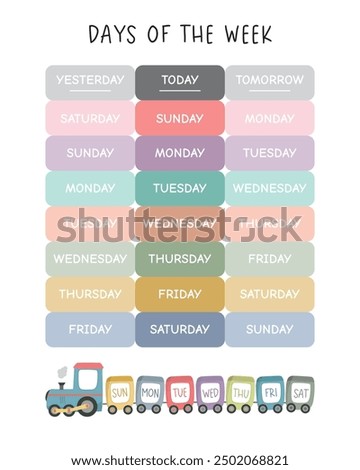 Days of the week poster for children. Learning about days. Vector illustration file. Playroom Educational Poster, Rainbow Nursery Print, Homeschool Decor, Classroom Decor