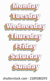 days of the week school diary sticker y with rainbow vibrant shadow
