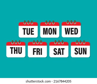 Days of the week - Sunday, Monday, Tuesday, Wednesday, Thursday, Friday, Saturday. Date days to-do list. Reminder, schedule line simple sign. Organizer concept