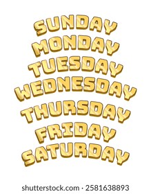 Days of the week: Sunday, Monday, Tuesday, Wednesday, Thursday, Friday, Saturday. vector illustration