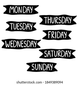Days of the week, template in black, for diary, magazine, isolate on a white background