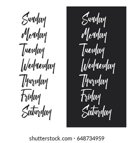 Days of the week typography set. Retro lettering composition. Isolated on white and black background. Vector vintage illustration.