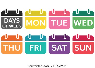 days of week in the weekly calendar, date and time calendar for planning