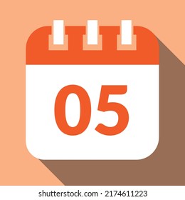 Icono de calendario específico del día en tonos anaranjados editables, programación de citas marcando el día 05.