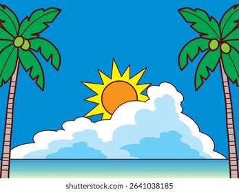 Daytime background illustration with palm trees