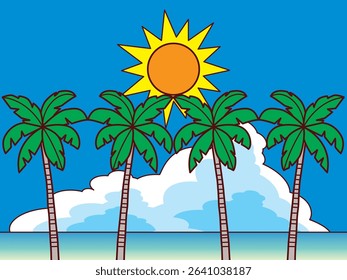 Daytime background illustration with palm trees
