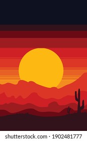 Daytime cartoon flat style desert Potrait. Vector Illustration