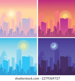 Daytime cityscape morning day and night city vector image on VectorStock