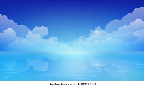 Daytime landscape with sea, clouds and bright blue sky
