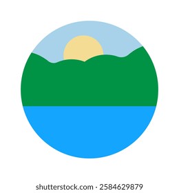Daytime natural landscape and seascape in minimalist style. 