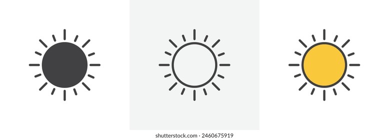 Daytime Sun Icon Set. Summer Sunlight Vector Symbol.