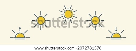 Daytime symbol. Day cycle line icon. Sun position Changing. Movement path sun. Clock with the time of day. Natural phenomenon. Sunshine Sunrise Sunset. Vector illustration