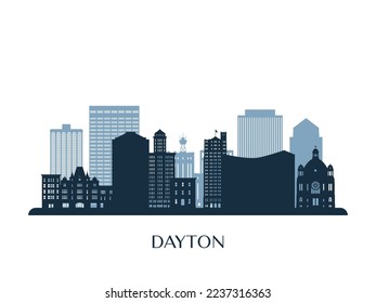 Dayton, OH skyline, silueta monocroma. Ilustración vectorial.