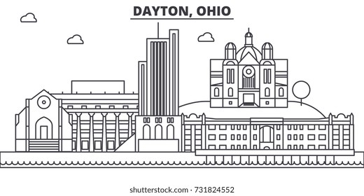 Dayton, Ohio architecture line skyline illustration. Linear vector cityscape with famous landmarks, city sights, design icons. Landscape wtih editable strokes