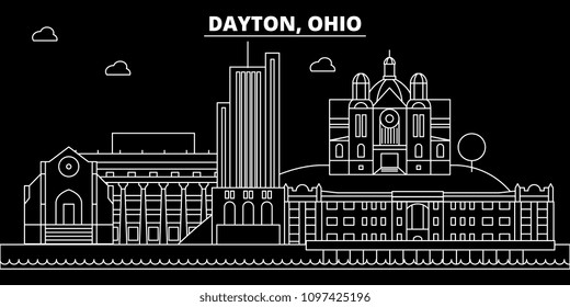 Dayton silhouette skyline. USA - Dayton vector city, american linear architecture, buildings. Dayton travel illustration, outline landmarks. USA flat icon, american line banner