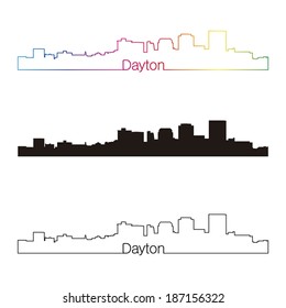 Dayton skyline linear style with rainbow in editable vector file