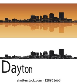 Dayton skyline in orange background in editable vector file