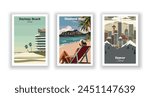 Daytona Beach, Florida, Denver, Colorado, Diamond Head, Hawaii - Vintage travel poster. Vector illustration. High quality prints