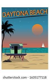 daytona beach hut with landscape illustration.