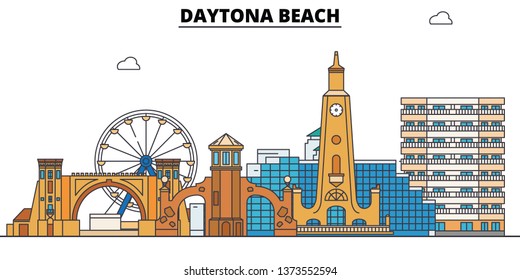 Daytona Beach , United States, outline travel skyline vector illustration. 