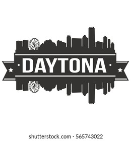 Daytona Skyline Stamp Silhouette. Reflection Landscape City Design. Vector Cityscape Icon.  