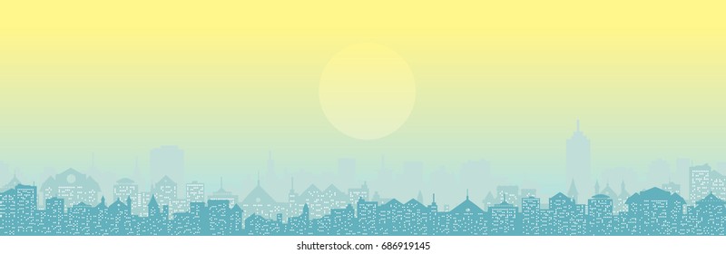 Dazed  morning sky and cityscape 
vector illustration, beautiful skyline