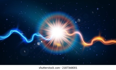 Dazzling Big Starlight with thunderbolt, Science Background. Vector Illustration