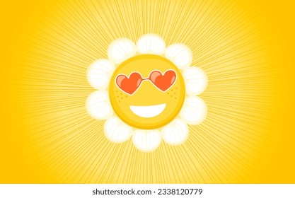 Dazzling and bright happy chamomile flower. Vector card