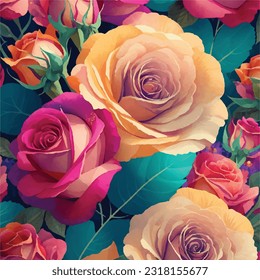 Dazzling and Colorful Flower Pattern in Vector Illustration. Chromatic Garden Symphony