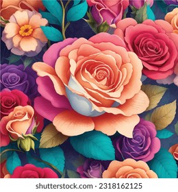 Dazzling and Colorful Flower Pattern in Vector Design. Chromatic Floral Symphony