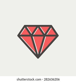 Dazzling diamond icon thin line for web and mobile, modern minimalistic flat design. Vector icon with dark grey outline and offset colour on light grey background.