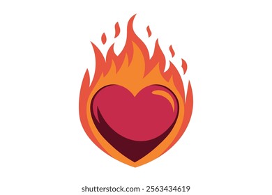 Dazzling Flaming Red Heart Vector for Modern Graphic Art, Flaming Heart, Red Heart, Love Symbols, Love Graphics, Romantic Vector, Romantic Artwork, Motivation, Sign, Affection, Emotion