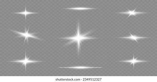 Dazzling flash. Bright Star. Magic dust. Brilliant vector. Bright sun. Glare. shining beam. Rash.