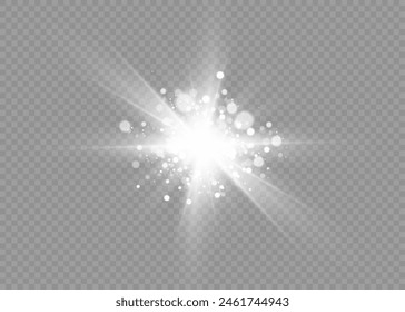 Dazzling flash. Bright Star. Magic dust. Brilliant vector. Bright sun. Glare. shining beam. Rash.