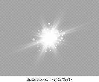 Blendender Blitz. Heller Stern. Magischer Staub. Brillante Vektorgrafik. Helle Sonne. Blendlicht. Leuchtender Strahl. Ausschlag.