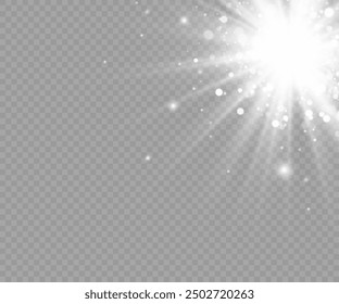 Dazzling flash. Bright Star. Magic dust. Brilliant vector. Bright sun. Glare. shining beam. Rash.