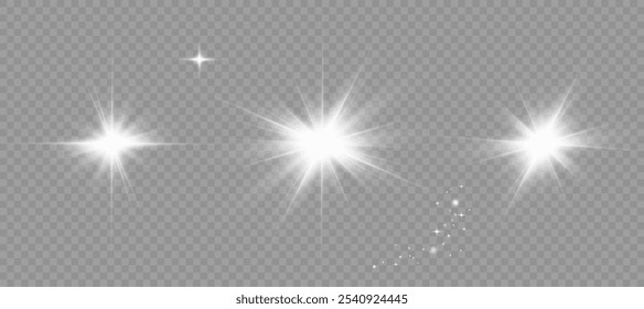 Dazzling flash. Bright Star. Magic dust. Brilliant vector. Bright sun. Glare. shining beam. Rash.