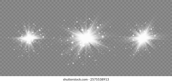Dazzling flash. Bright Star. Magic dust. Brilliant vector. Bright sun. Glare. shining beam. Rash.