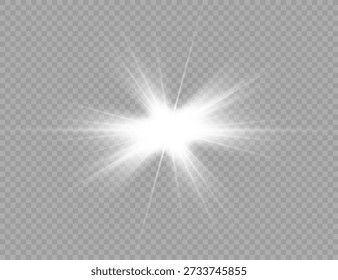 Blitzlicht. Heller Stern. Magischer Staub. Brillanter Vektor. Helle Sonne. Blendung. leuchtender Strahl. Ausschlag.