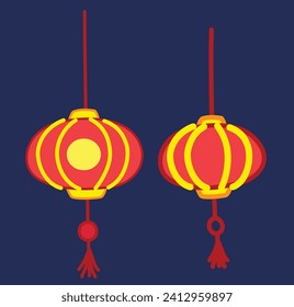 A dazzling vector illustration showcasing vibrant red festival lanterns, illuminating the atmosphere with a burst of colors. This graphic captures ambiance of traditional festival