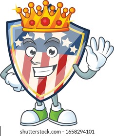 A dazzling of vintage shield badges USA stylized of King on cartoon mascot design