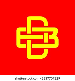 DB, BD, monogram logo overlapping, golden yellow color on a red background	