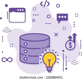 DB with Bulb Sign, Database with Light Lamp Concept Vector Icon Design, Cloud computing and Internet hosting services Symbol, 