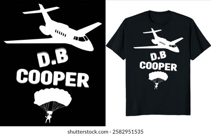 D.B cooper day text design illustration, DB cooper skydiving shirt, Retro vintage parachute vector design, DB cooper t-shirt.