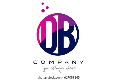 DB D B Circle Letter Logo Design with Purple Magenta Dots Bubbles Vector Illustration