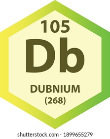 Db Dubnium Transition metal Chemical Element Periodic Table. Hexagon vector illustration, colorful Hexagon clean style Icon with molar mass and atomic number for Lab, science or chemistry education.