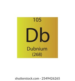 Db Dubnium Transition metal Chemical Element Tabla periódica. Ilustración vectorial cuadrada plana simple, icono de estilo limpio simple con masa molar y número atómico para laboratorio, ciencia o clase de química.