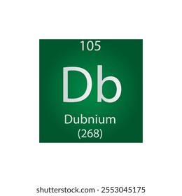 Db Dubnium Transition metal Chemical Element Tabla periódica. Ilustración vectorial cuadrada plana simple, icono de estilo limpio simple con masa molar y número atómico para laboratorio, ciencia o clase de química.